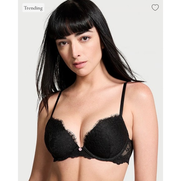 ✨Victoria's Secret Dream Angels Black Lace Push Up Bra Lined Demi Size 38DD - Picture 2 of 8